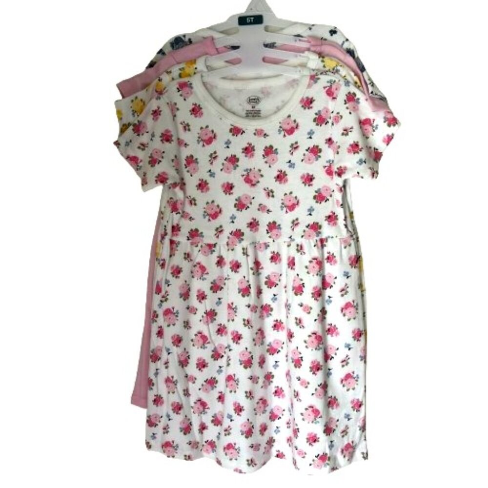 Loveable Friends Set Of 4 Crew Neck Floral Knee Length Cotton Dresses Girl Sz 5T